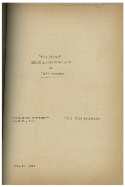 Moe Howard's Personally Owned Script for The Three Stooges 1943 Film ''Dizzy Pilots'', with Working Title ''Pest Pilots''